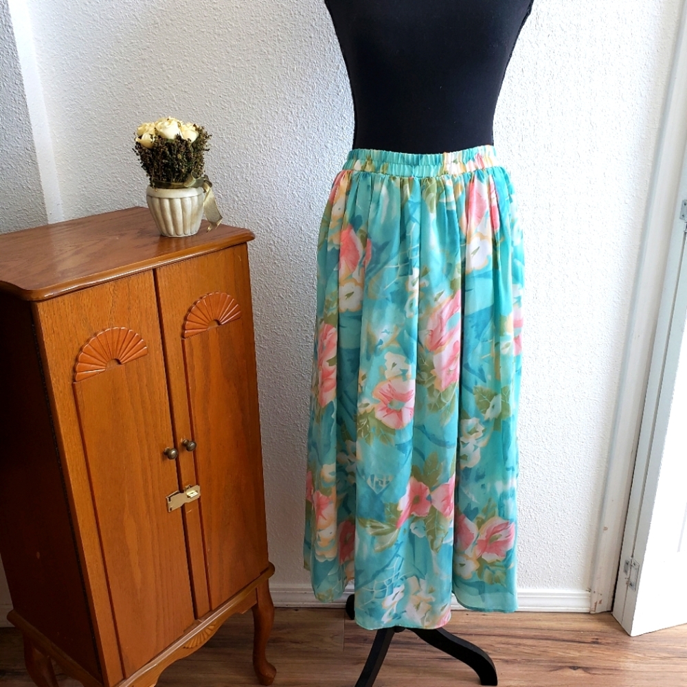 #Vintage Annie Alexander Women Floral Silky Lined Skirt #